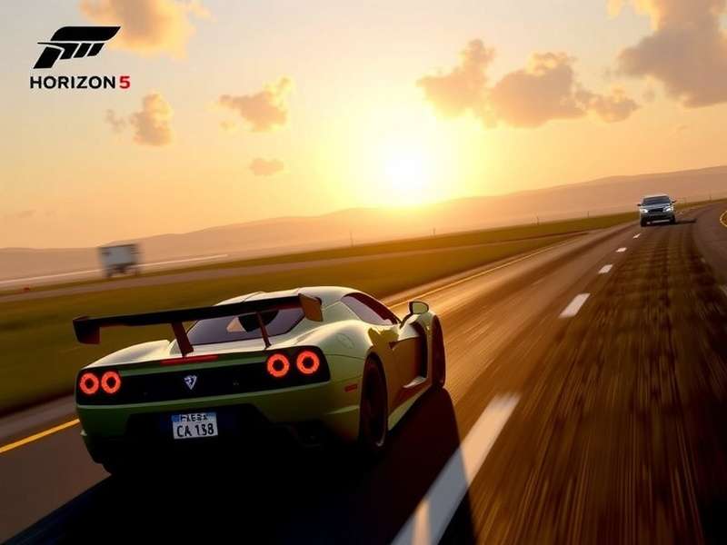 Forza Horizon 5 screenshot featuring a hypercar racing through a Mexican desert canyon at sunset