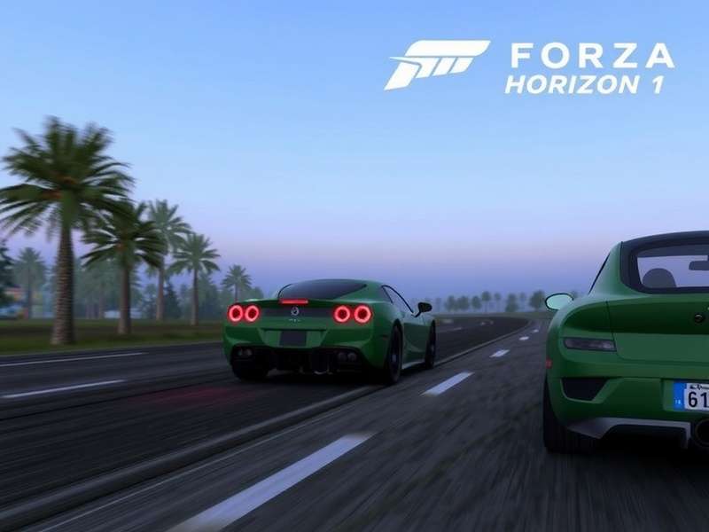 Forza Horizon 1 in-game screenshot showing a car driving through Colorado with music UI visible