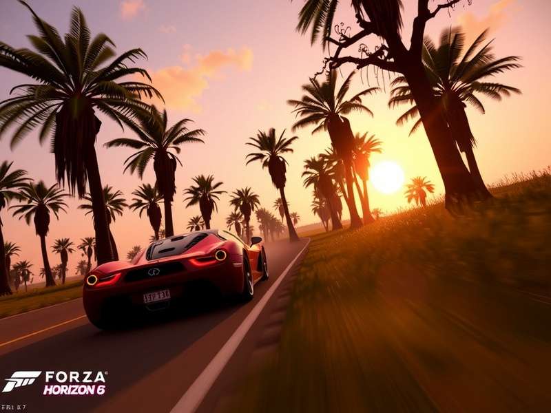 Forza Horizon 6 concept art showcasing a hypercar on a scenic coastal road