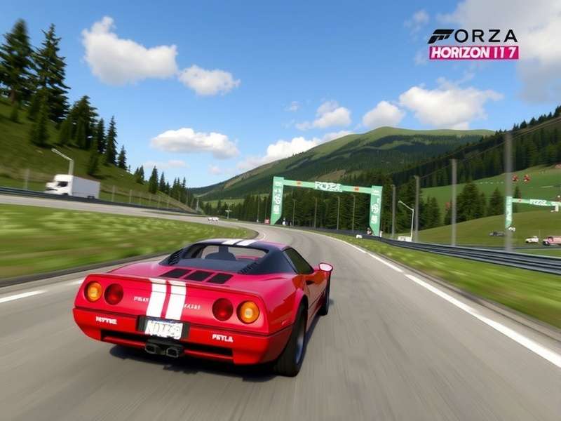 Forza Horizon 1 gameplay screenshot showcasing a sports car on a scenic mountain road
