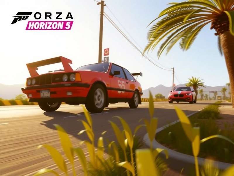 Forza Horizon 5 gameplay screenshot showing a car racing through Mexican landscape