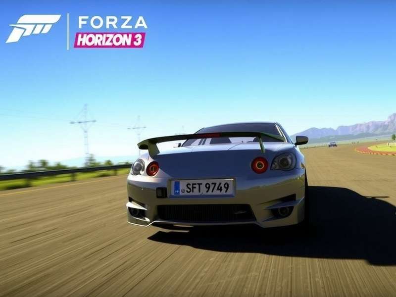Forza Horizon 3 gameplay screenshot showing a supercar racing on an Australian coastal road