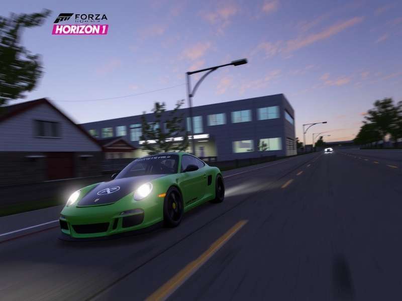 A vibrant festival scene at dusk with cars and crowds, representing the Forza Horizon Pulse atmosphere.