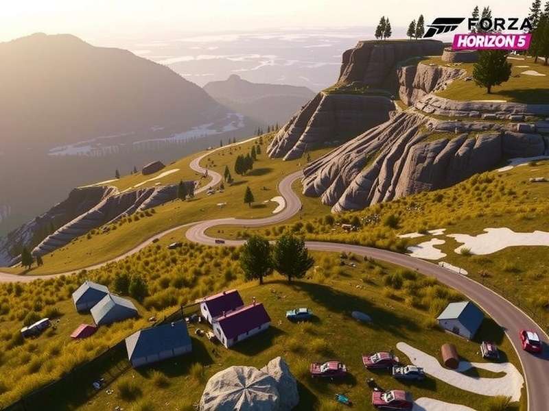 Forza Horizon 5 volcano with rally car jumping over lava flow