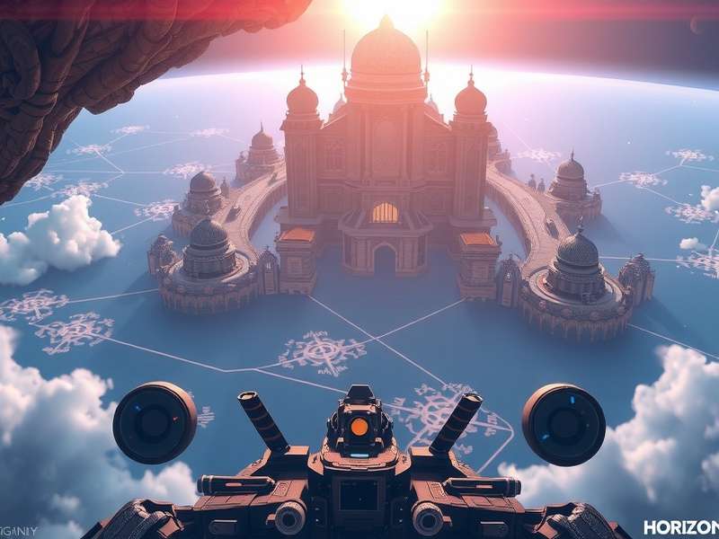 A vibrant scene from the Forza Horizon Festival with cars racing under a sunset sky