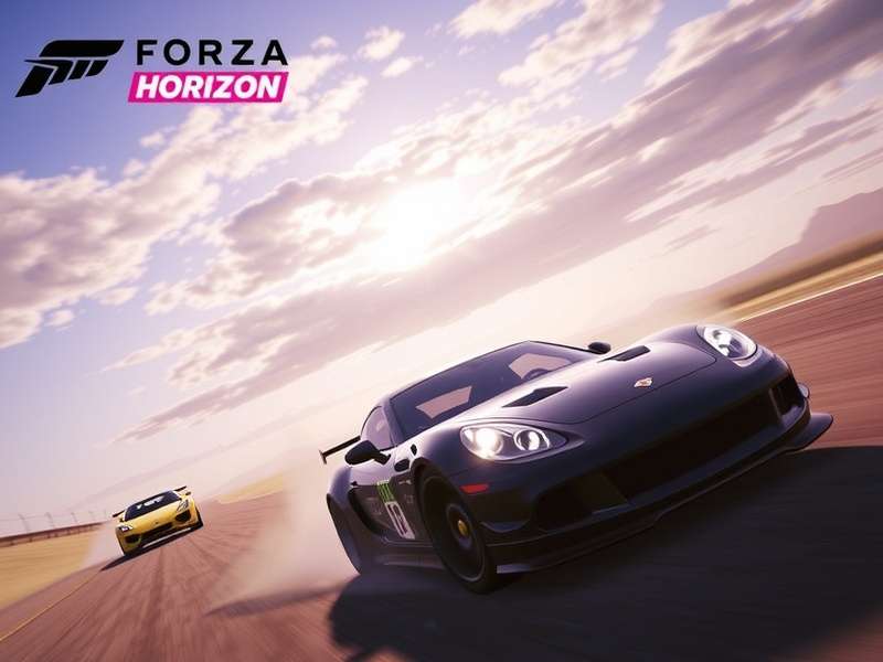 Forza Horizon PC gameplay screenshot showing supercars racing through mountains