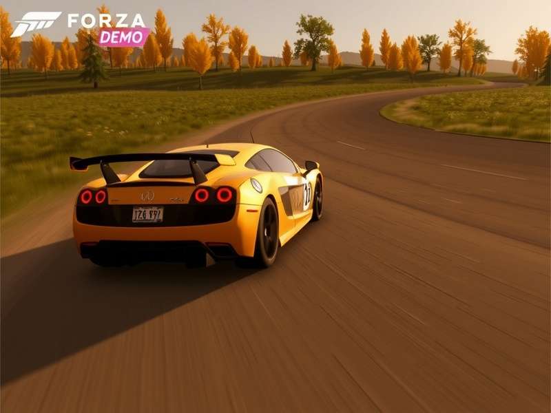 Forza Horizon demo screenshot showing a sports car on a scenic mountain road