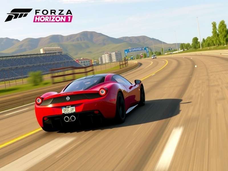 Forza Horizon 1 gameplay screenshot showing a high-speed race through the Colorado festival
