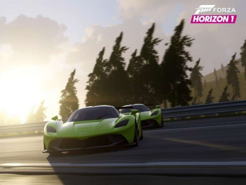 Forza Horizon 1 trailer dramatic scene with a yellow SRT Viper drifting through Colorado festival grounds