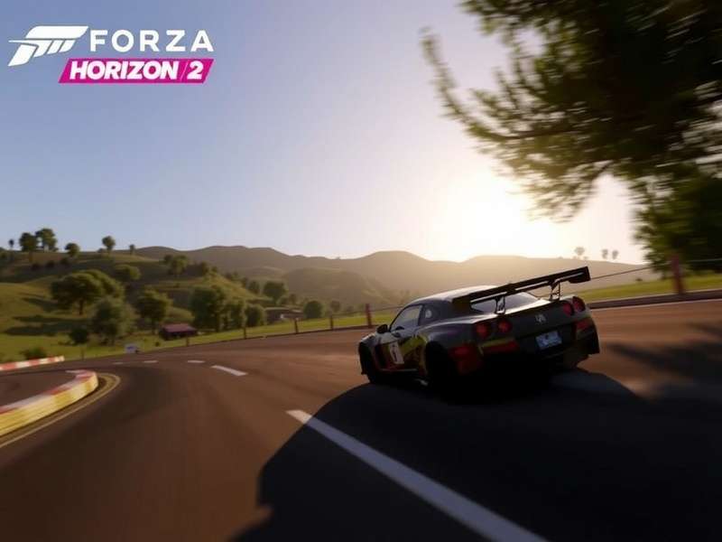 Forza Horizon 2 gameplay screenshot showing a Lamborghini Huracán drifting on a coastal road in Southern France at sunset