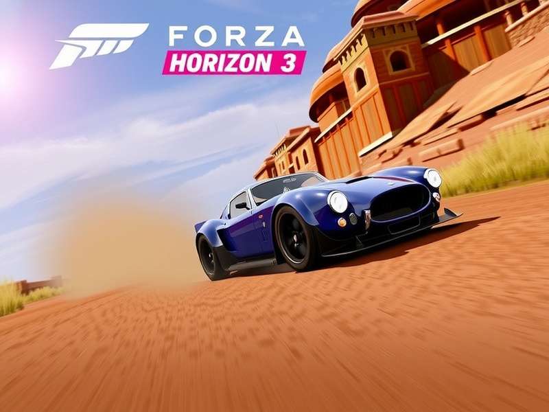 Forza Horizon 3 Demo gameplay showing a hypercar speeding through the Australian outback at sunset