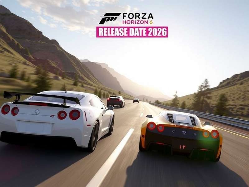 Forza Horizon 6 concept art showing a vibrant Indian highway with supercars at sunset, reflecting the 2026 release hype.